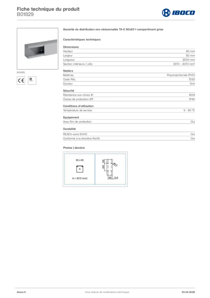 Image Iboco Fiche technique du produit B01829 | Hager France