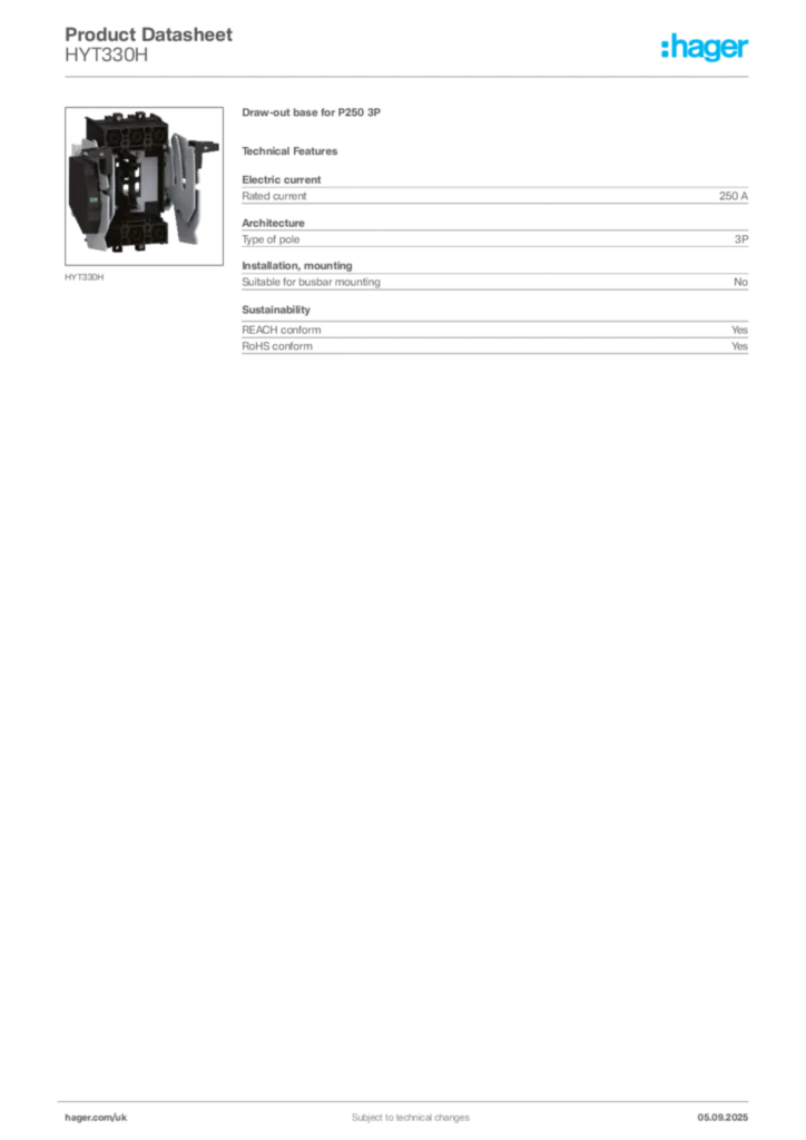 Image Hager Product data sheet HYT330H  | Hager