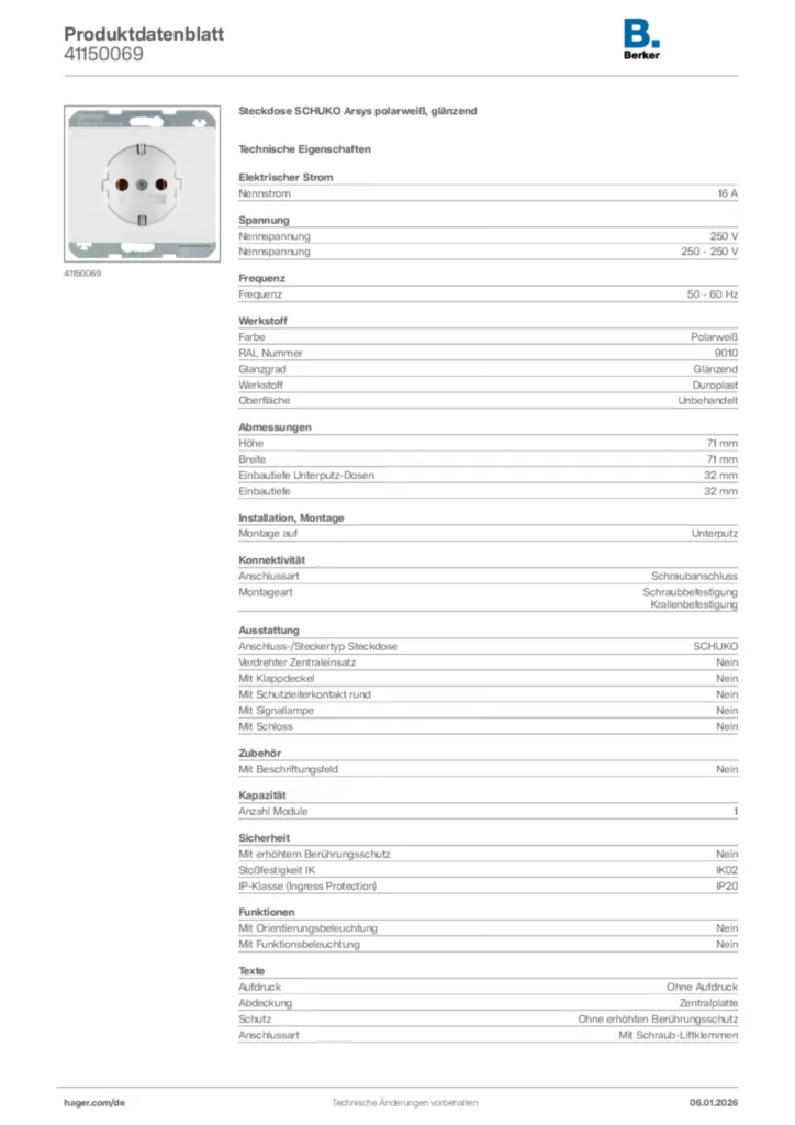 Bild Berker Produktdatenblatt 41150069 | Hager Deutschland