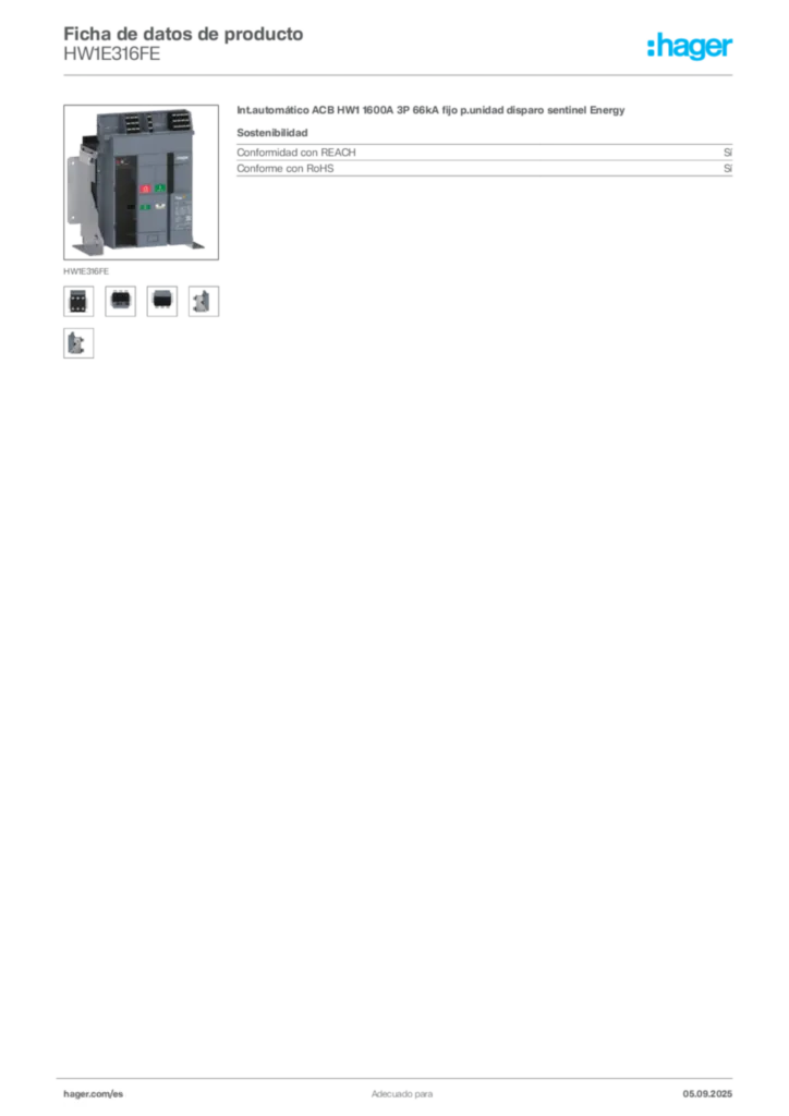 Imagen Hager Ficha de datos de producto HW1E316FE | Hager España
