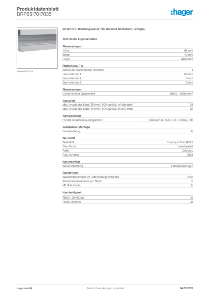 Bild Hager Produktdatenblatt BRP6517017035 | Hager Deutschland