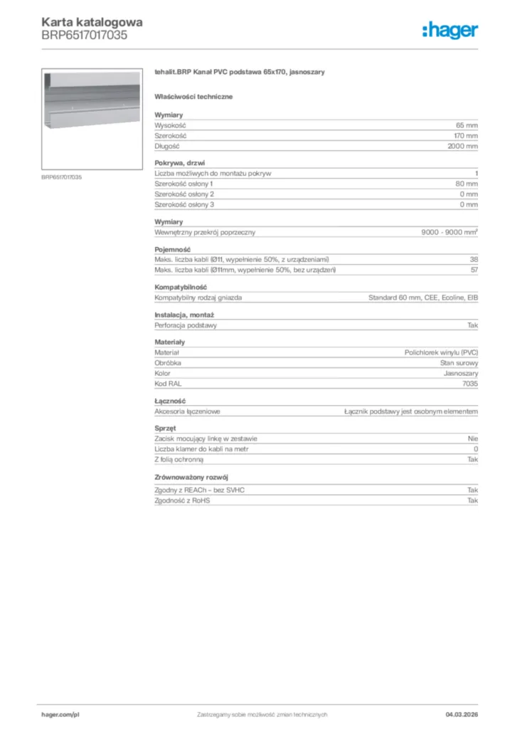 Zdjęcie Hager Karta katalogowa BRP6517017035 | Hager Polska