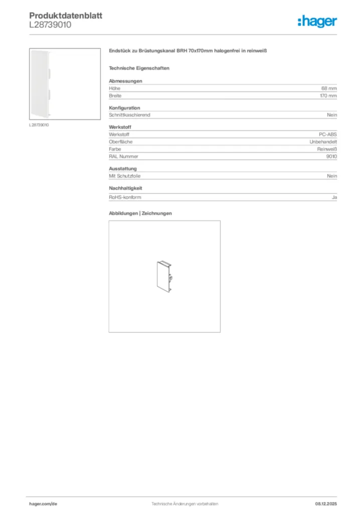 Bild Hager Produktdatenblatt L28739010 | Hager Deutschland