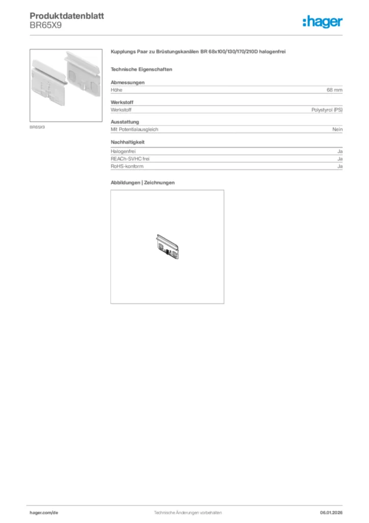 Bild Hager Produktdatenblatt BR65X9 | Hager Deutschland