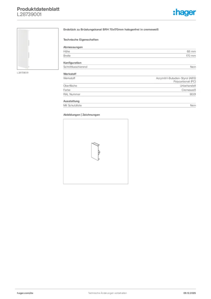 Bild Hager Produktdatenblatt L28739001 | Hager Deutschland