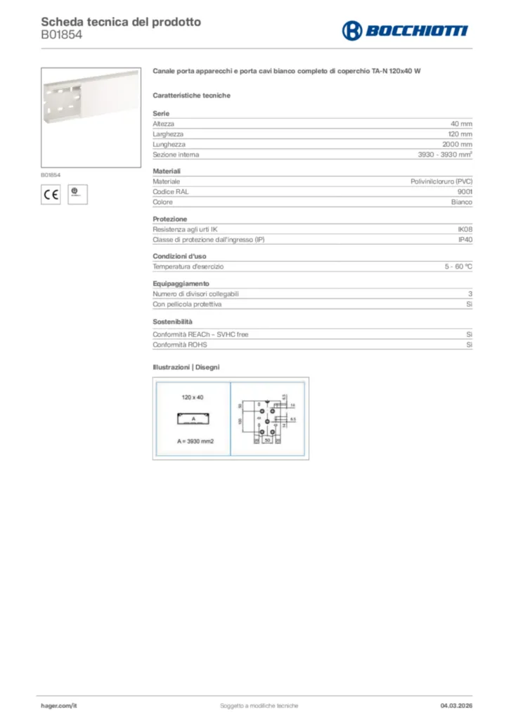 Immagine Bocchiotti Scheda tecnica del prodotto B01854 | Hager Italia