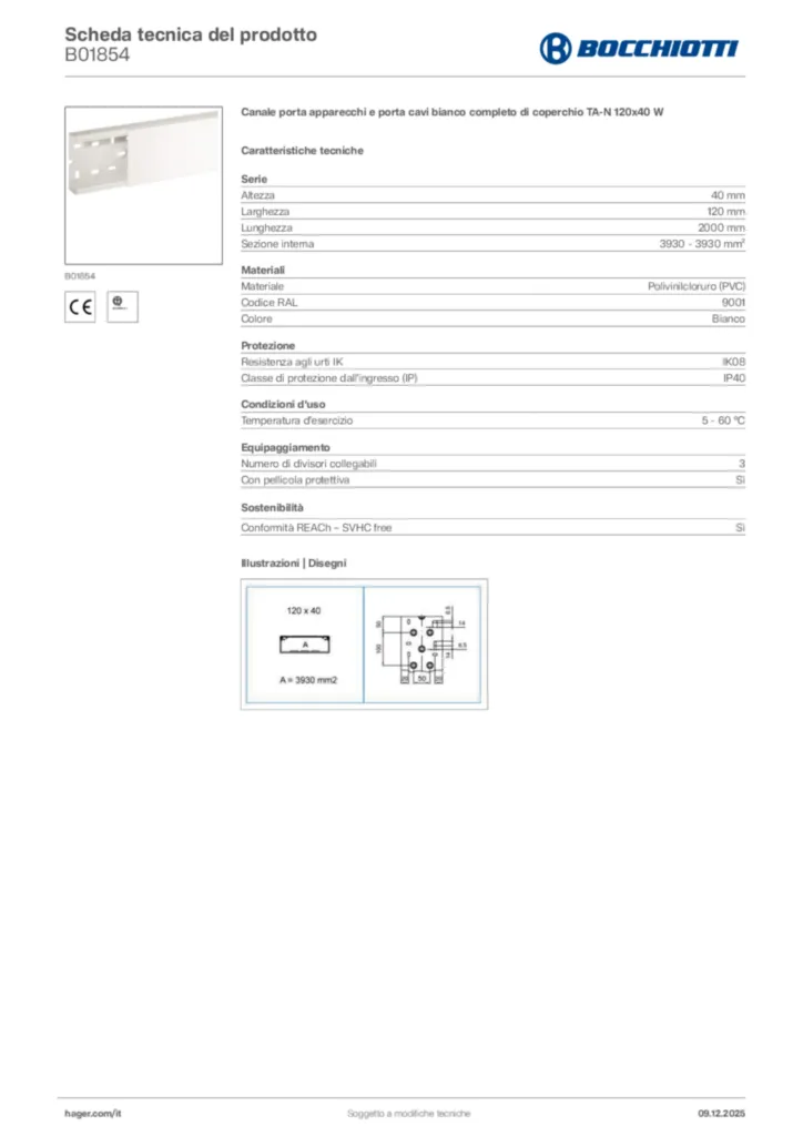 Immagine Bocchiotti Scheda tecnica del prodotto B01854 | Hager Italia