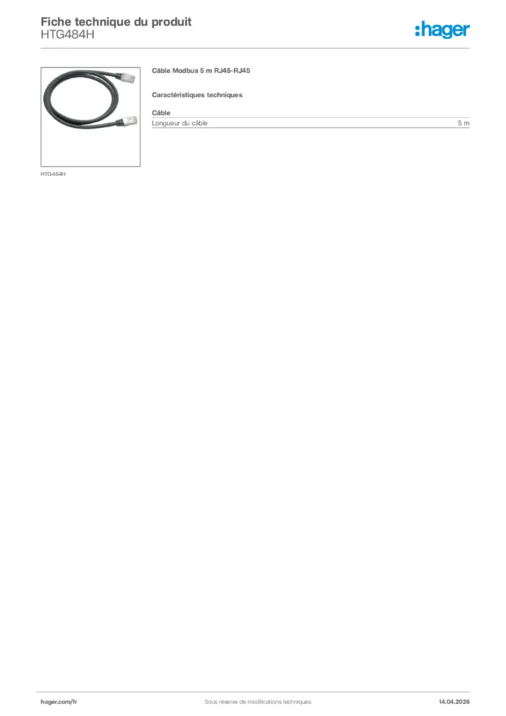 Image Hager Fiche technique du produit HTG484H | Hager France