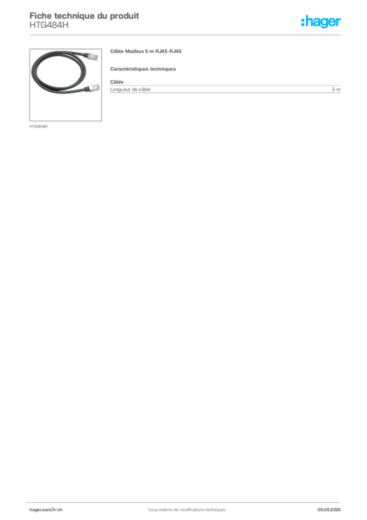 Image Hager Fiche technique du produit HTG484H | Hager Suisse