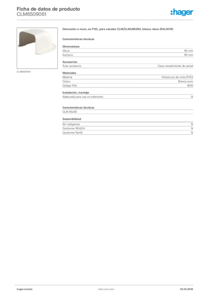 Imagen Hager Ficha de datos de producto CLM6509061 | Hager España