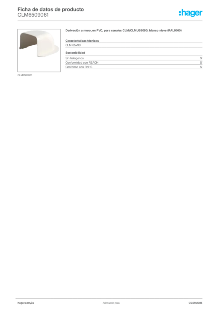 Imagen Hager Ficha de datos de producto CLM6509061 | Hager España