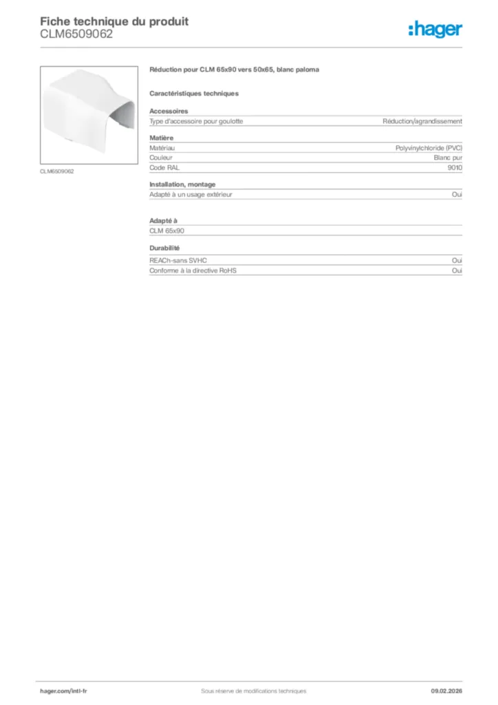Image Hager Fiche technique du produit CLM6509062 | Hager Afrique