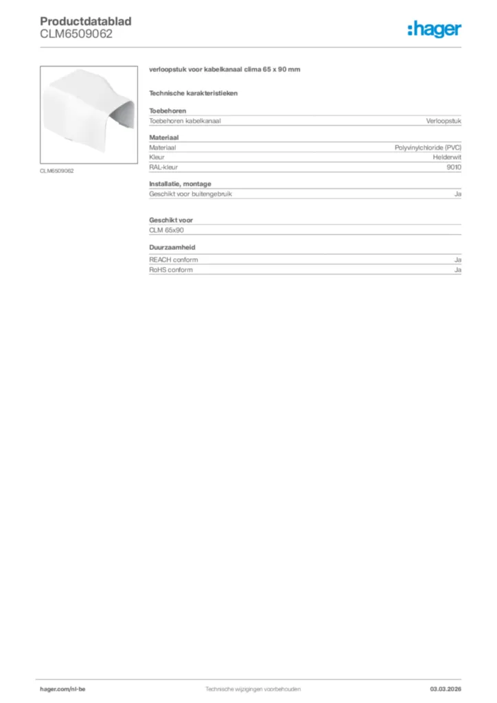 Afbeelding Hager Productdatablad CLM6509062 | Hager Belgium