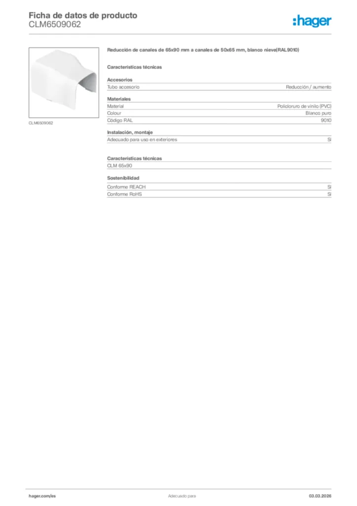 Imagen Hager Ficha de datos de producto CLM6509062 | Hager España