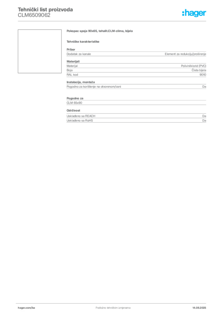 Slika Hager Product data sheet CLM6509062  | Hager