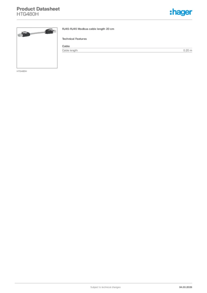 Image Hager Product data sheet HTG480H  | Hager Africa