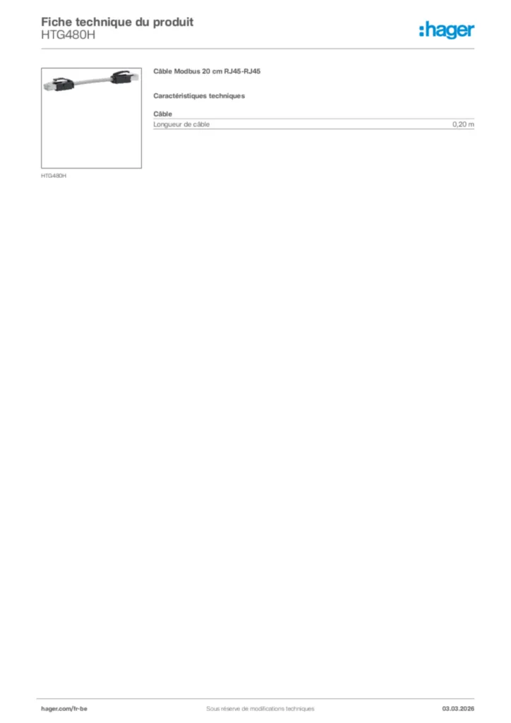 Image Hager Fiche technique du produit HTG480H | Hager Belgique