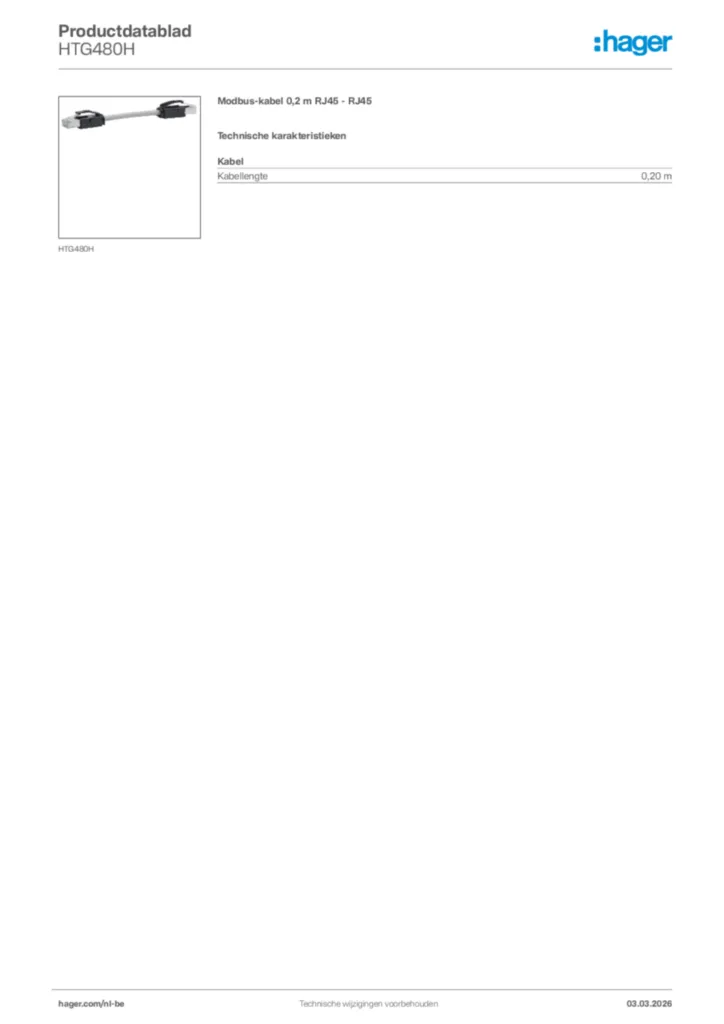 Afbeelding Hager Productdatablad HTG480H | Hager Belgium