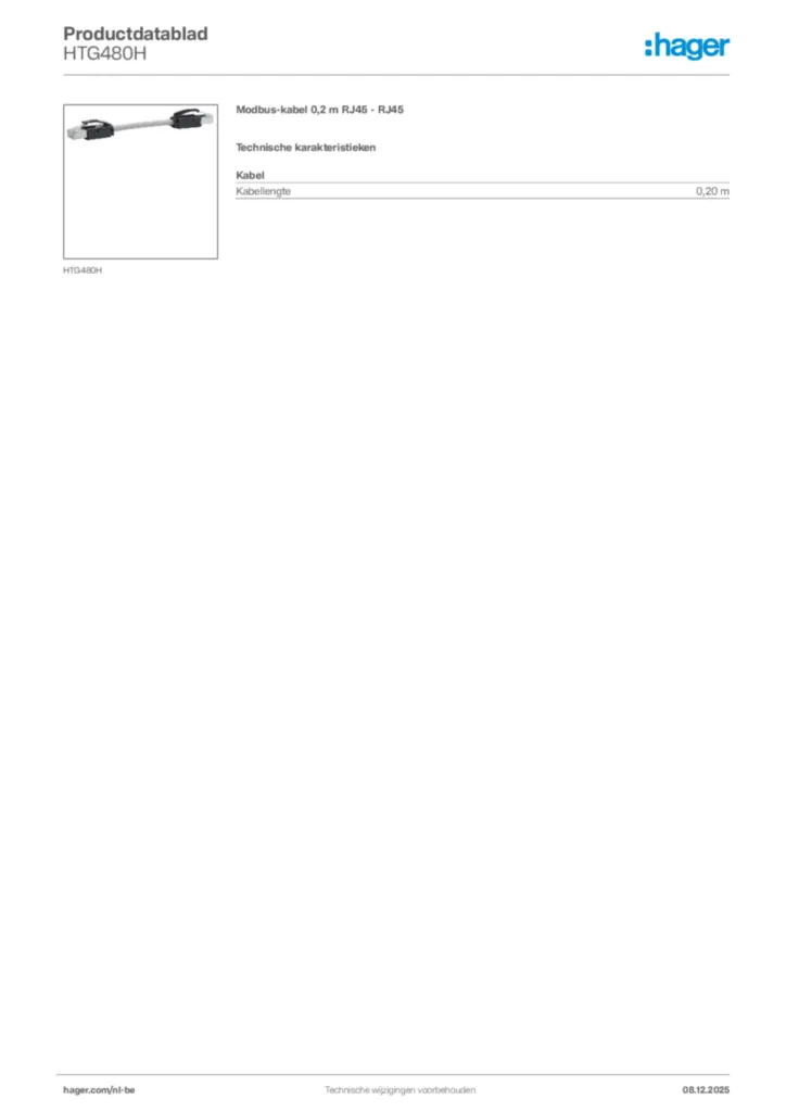 Afbeelding Hager Productdatablad HTG480H | Hager Belgium