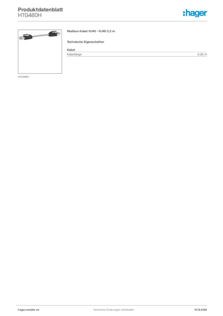 Bild Hager Produktdatenblatt HTG480H | Hager Schweiz