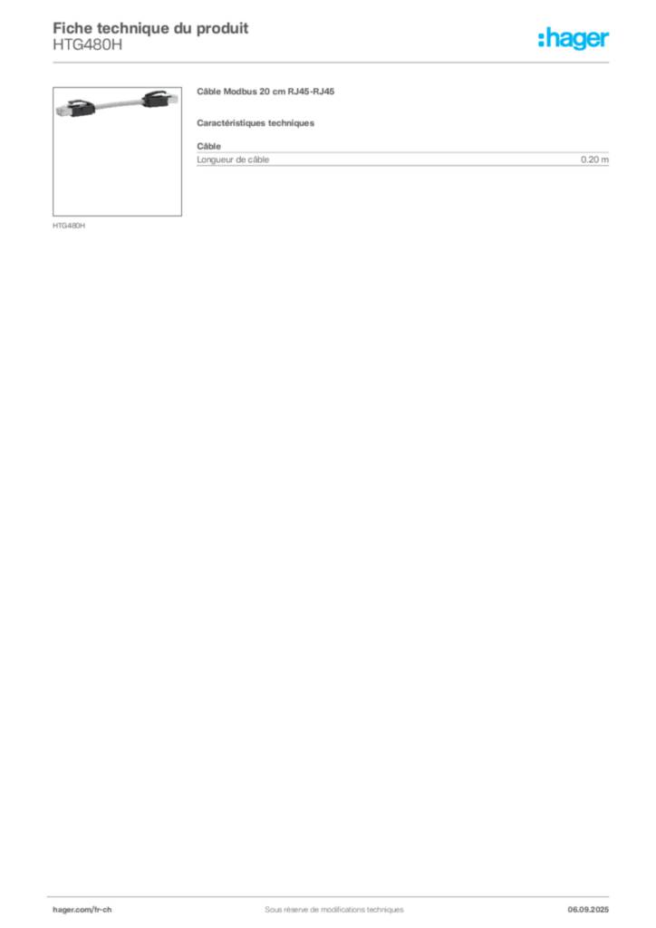 Image Hager Fiche technique du produit HTG480H | Hager Suisse