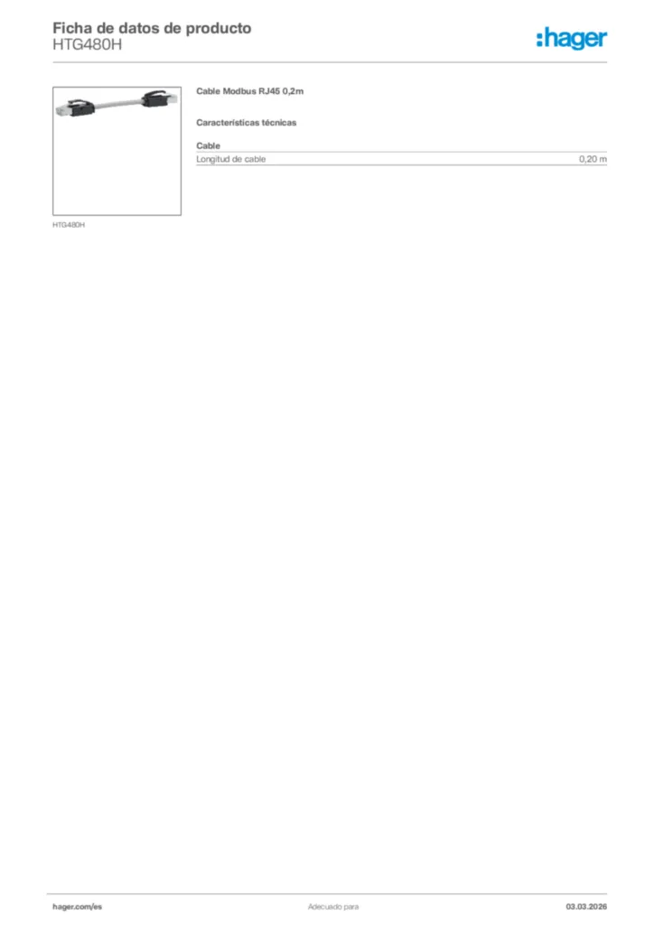 Imagen Hager Ficha de datos de producto HTG480H | Hager España