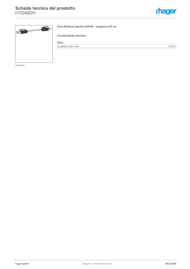 Immagine Hager Scheda tecnica del prodotto HTG480H | Hager Italia