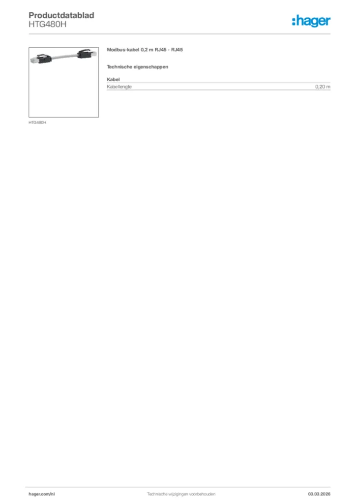 Afbeelding Hager Productdatablad HTG480H | Hager Nederland