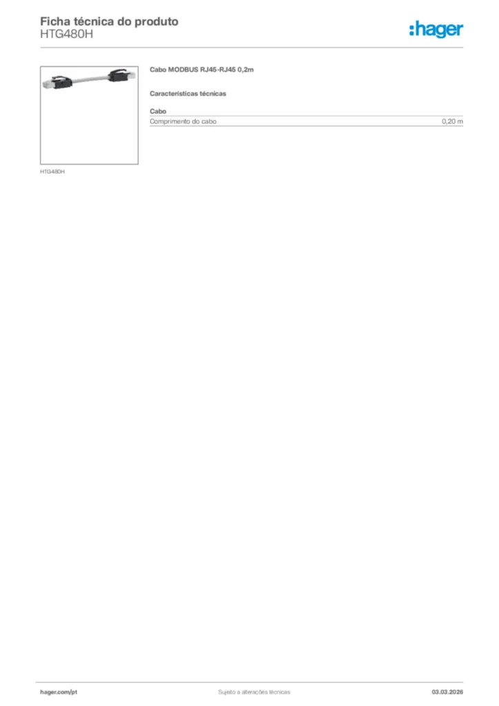 Imagem Hager Ficha técnica do produto HTG480H | Hager Portugal
