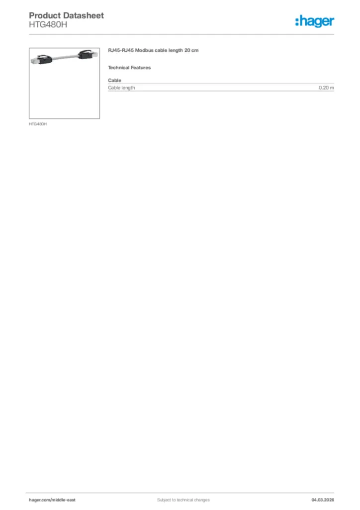 Image Hager Product data sheet HTG480H  | Hager