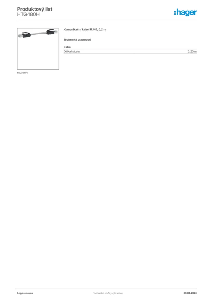 Obrázek Hager Product data sheet HTG480H | Hager