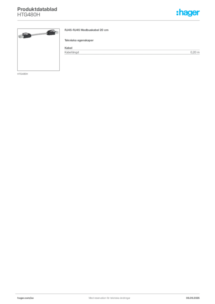 Bild Hager Produktdatablad HTG480H | Hager Sverige