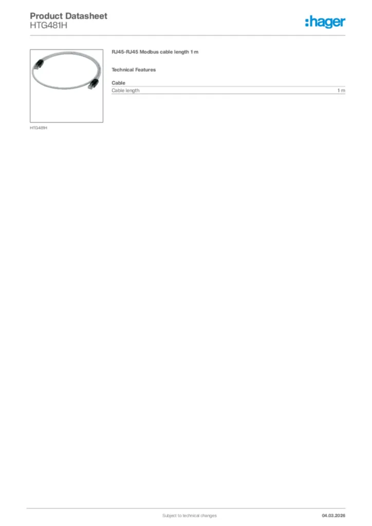 Image Hager Product data sheet HTG481H  | Hager Africa