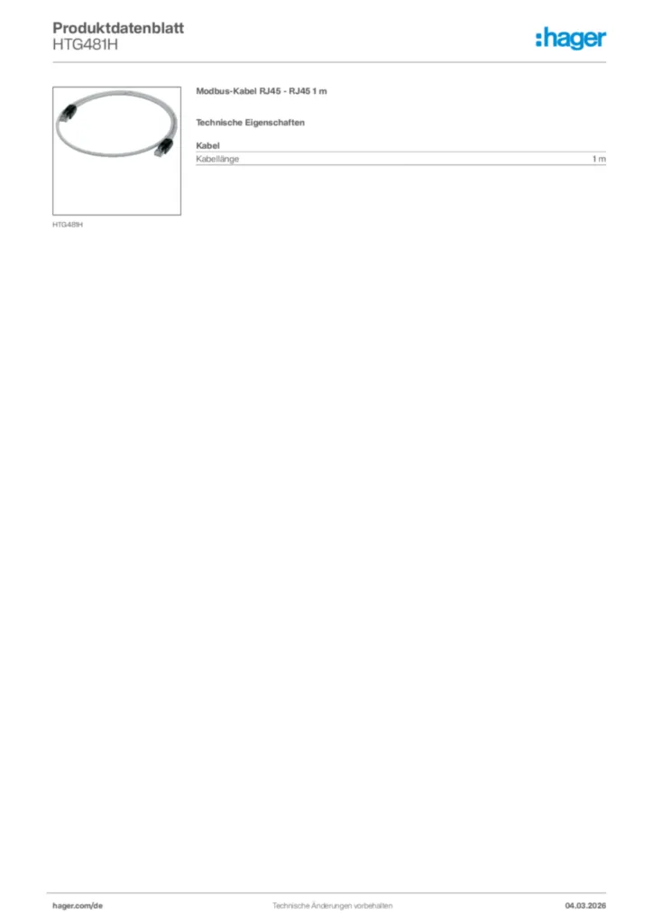 Bild Hager Produktdatenblatt HTG481H | Hager Deutschland