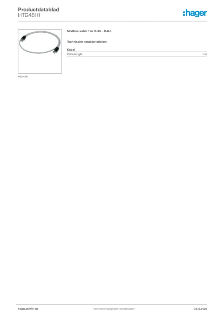 Afbeelding Hager Productdatablad HTG481H | Hager Belgium