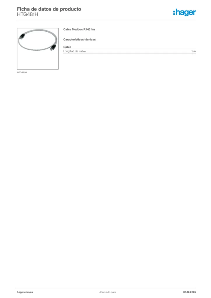 Imagen Hager Ficha de datos de producto HTG481H | Hager España