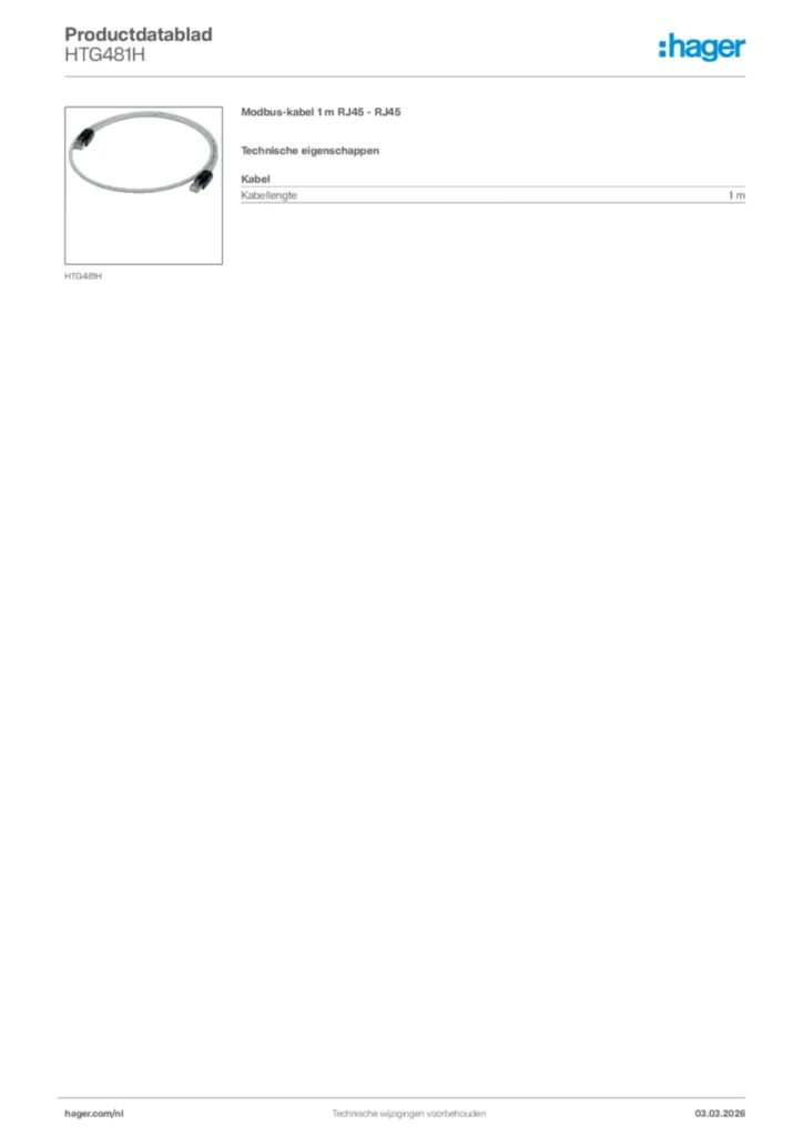 Afbeelding Hager Productdatablad HTG481H | Hager Nederland