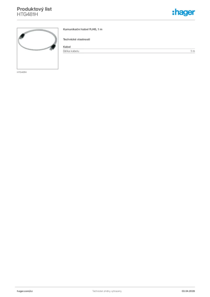 Obrázek Hager Product data sheet HTG481H | Hager