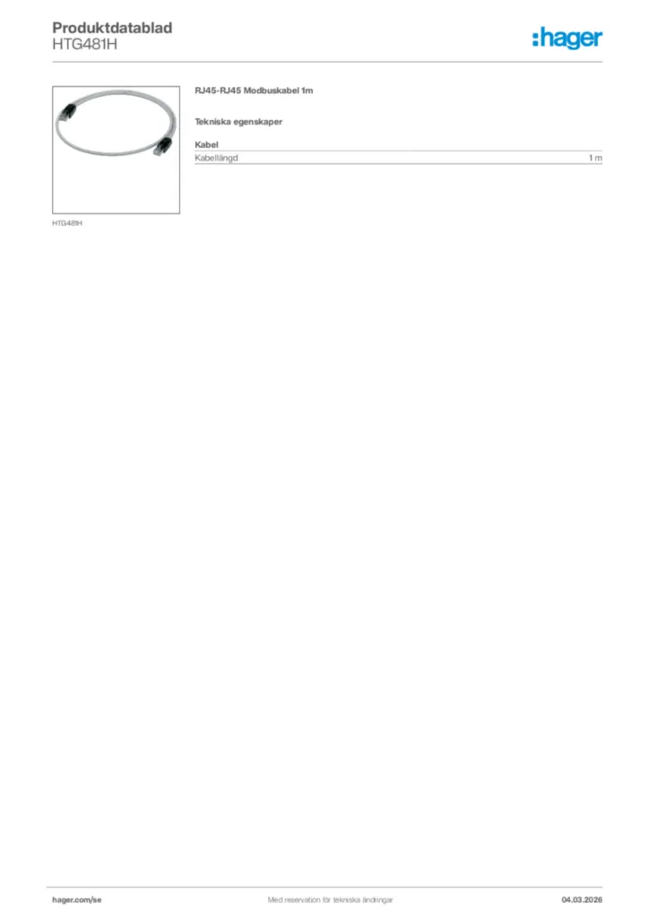 Bild Hager Produktdatablad HTG481H | Hager Sverige
