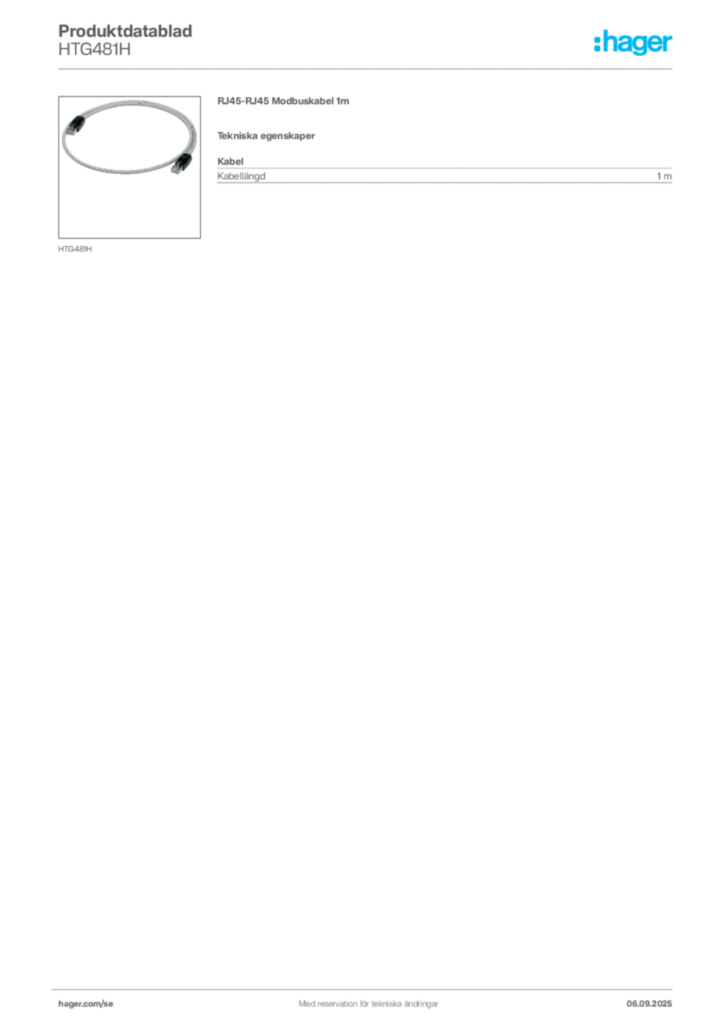 Bild Hager Produktdatablad HTG481H | Hager Sverige