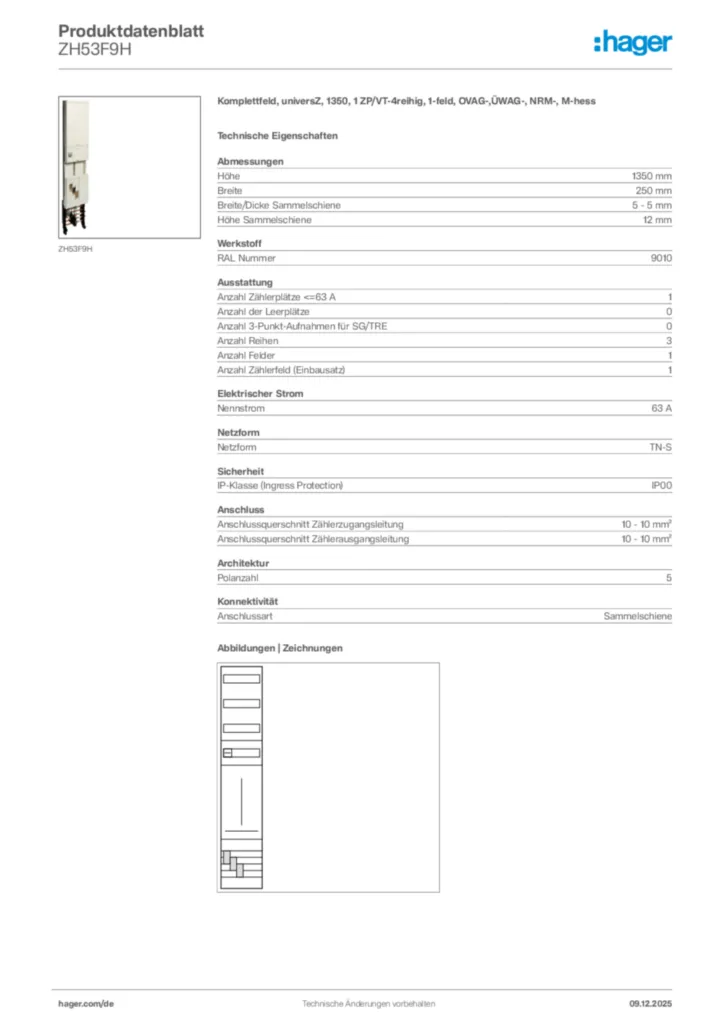 Bild Hager Produktdatenblatt ZH53F9H | Hager Deutschland