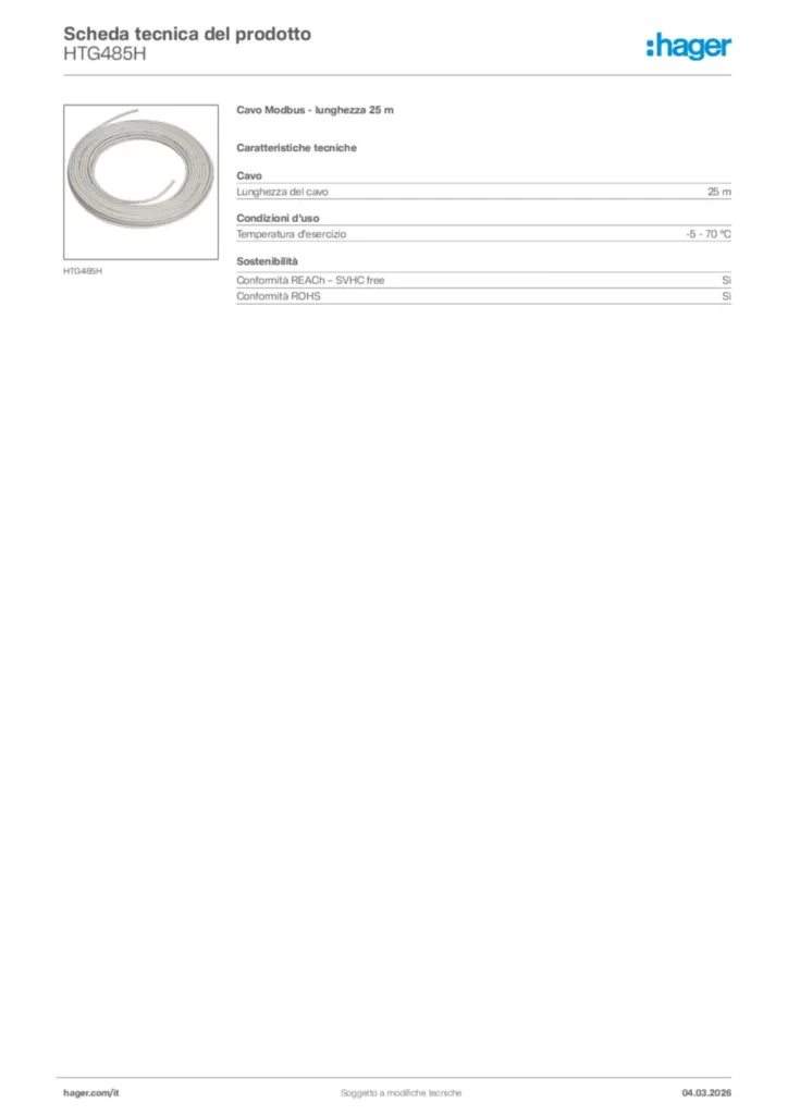 Immagine Hager Scheda tecnica del prodotto HTG485H | Hager Italia