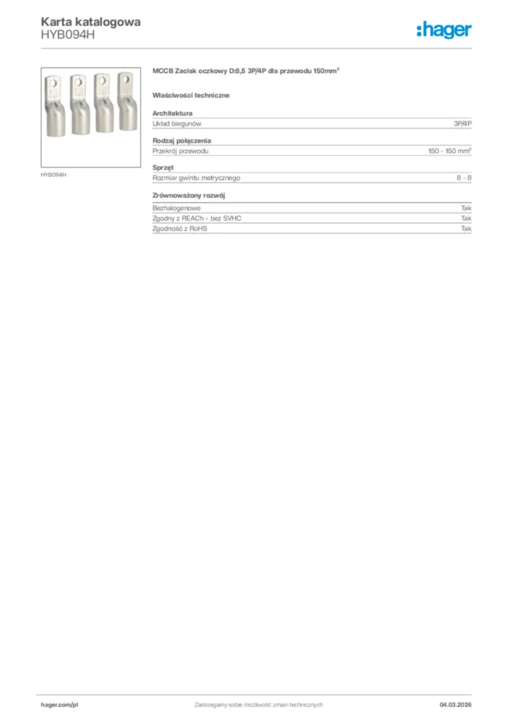 Zdjęcie Hager Karta katalogowa HYB094H | Hager Polska