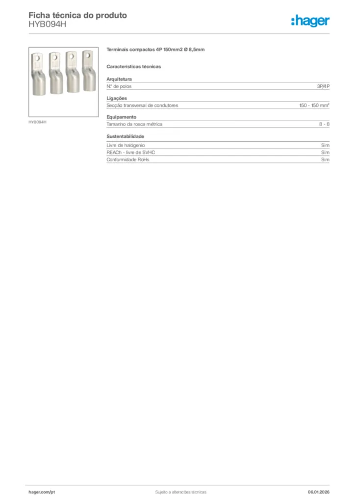 Imagem Hager Ficha técnica do produto HYB094H | Hager Portugal