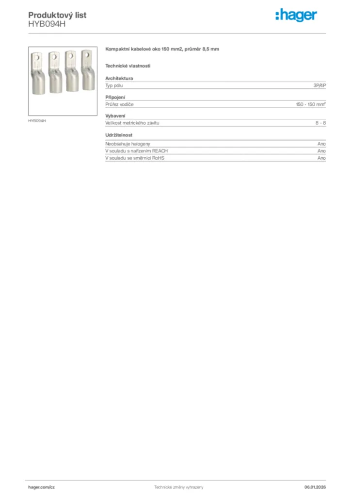 Obrázek Hager Product data sheet HYB094H | Hager