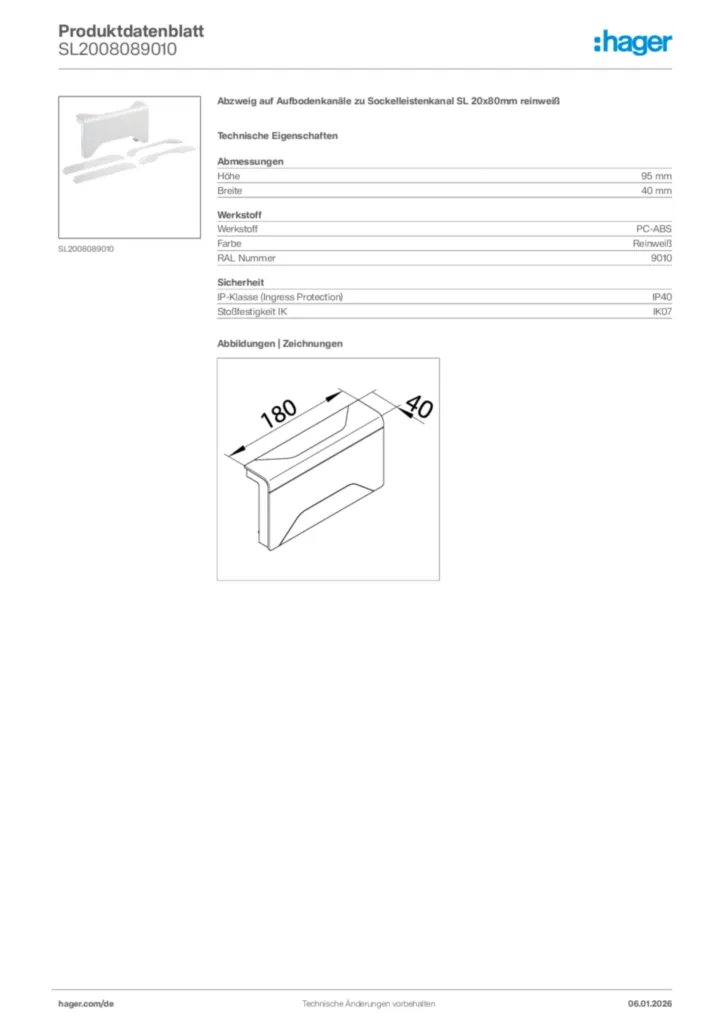Bild Hager Produktdatenblatt SL2008089010 | Hager Deutschland