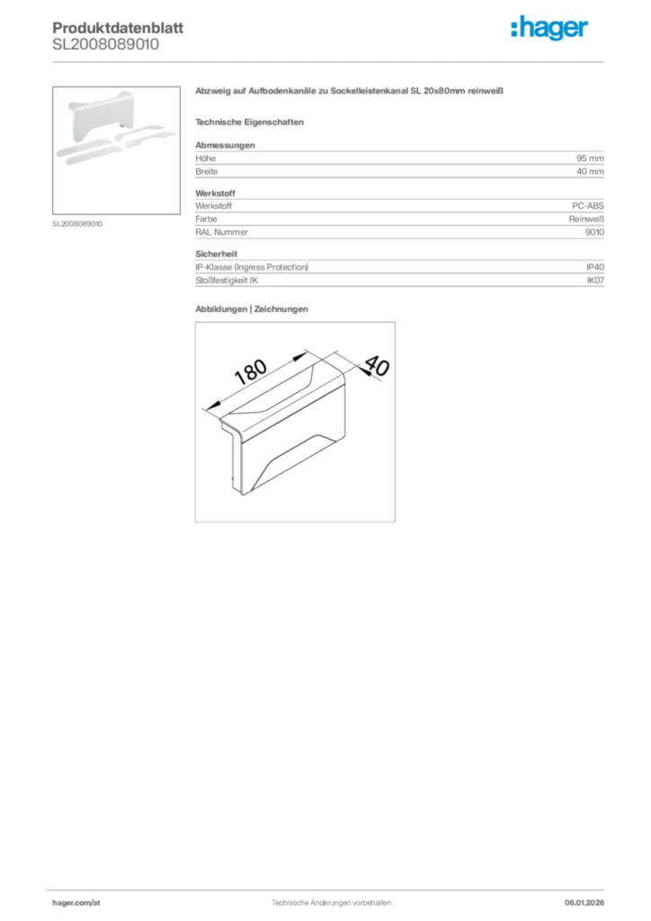 Bild Hager Produktdatenblatt SL2008089010 | Hager Deutschland