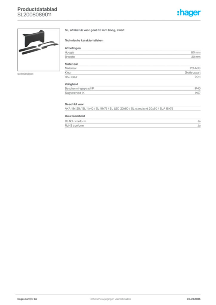 Afbeelding Hager Productdatablad SL2008089011 | Hager Belgium