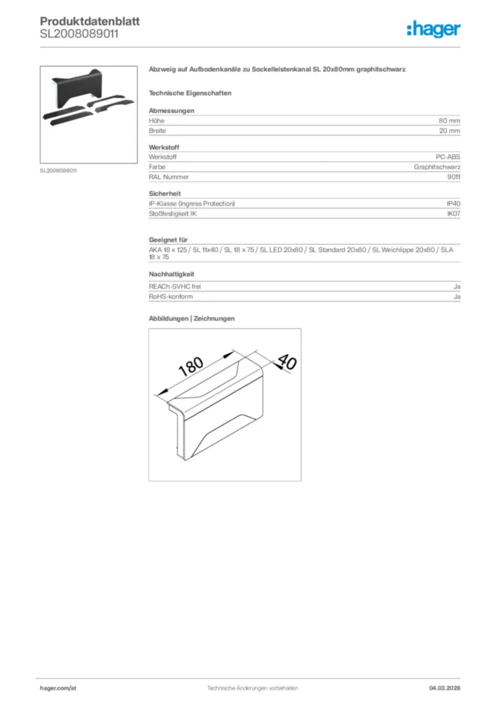 Bild Hager Produktdatenblatt SL2008089011 | Hager Deutschland
