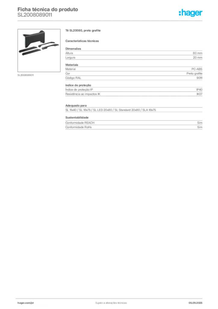 Imagem Hager Ficha técnica do produto SL2008089011 | Hager Portugal